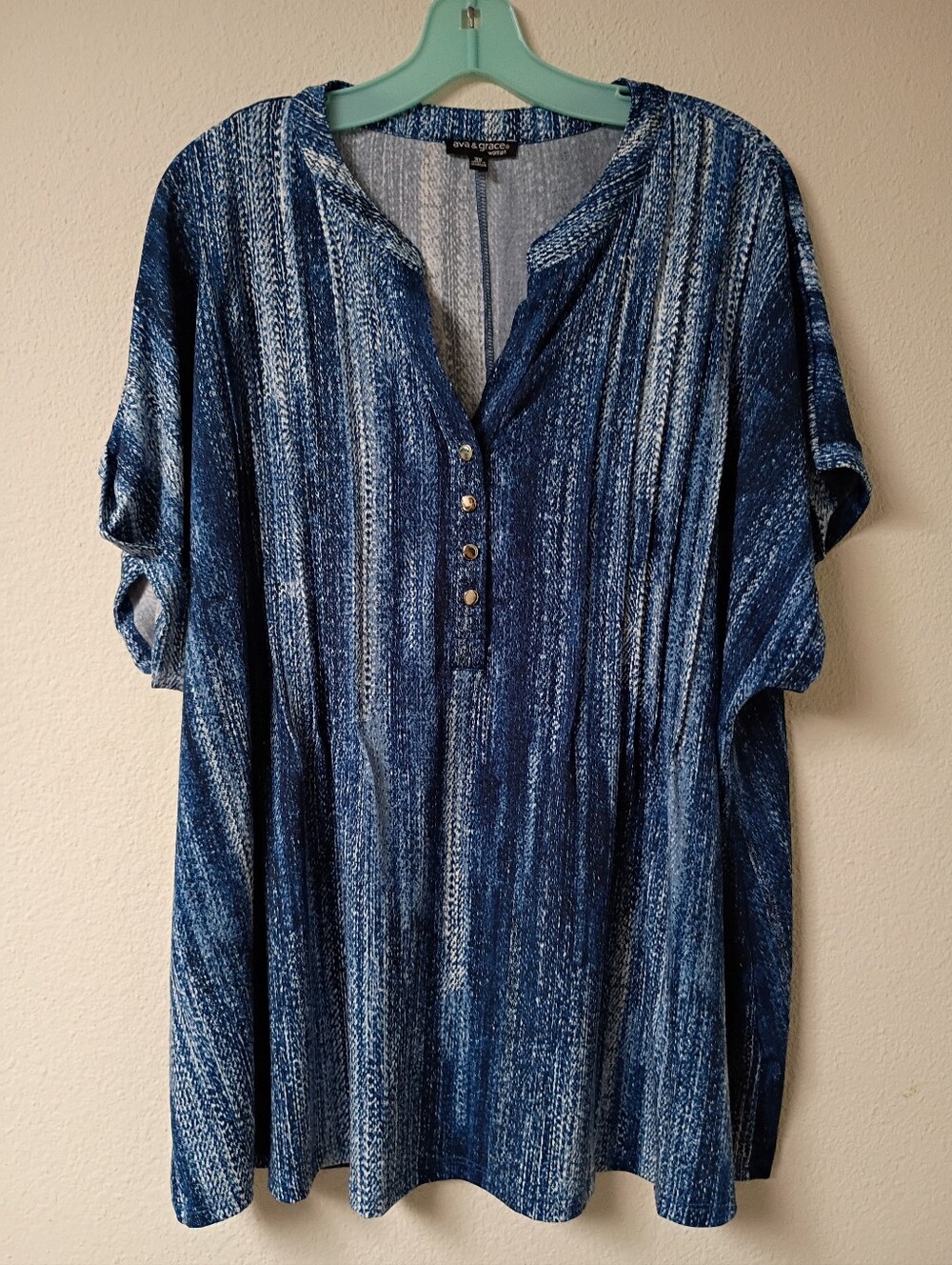 Ava & Viv Navy and Light Blue Denim Like Henley Tunic